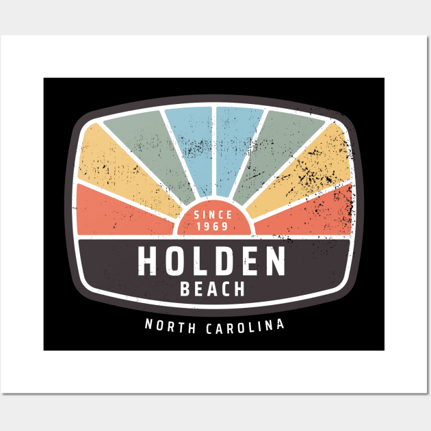 Holden Beach, North Carolina Vintage Distressed 70s Style Sunrise Wall Art by Contentarama